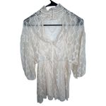 Free People  Cream Half Sleeve Lace Mini Dress With Open Back Photo 4