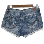 Harmony & Havoc Lace Embroidered Blue Acid Wash Distressed Denim Shorts NWOT Photo 1