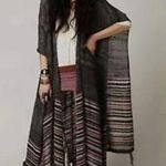 Free People  Latitude 30 Wrap Poncho Shawl Gray Fringe Sweater Stripe VGUC Photo 1