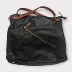 NWOT. Large Black Faux Leather Purse with Brown Straps Photo 0