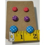 None Fabric Covered Button Earring Stud Set Polka Dot Photo 3