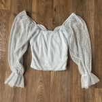 Madi Mase Cropped Long Sleeve White Polka Dot Light Blue Blouse Women’s Size XS Photo 1