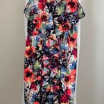 Prevett Colorful Abstract Print Front Zipper Sun Dress SZ Large Red Photo 0
