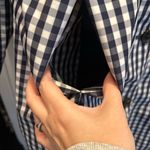 Talbots Navy Blue and White Checkered Trench Coat | Size 1X Photo 5