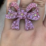 Boutique Statement Silver Tone Pink Crystal Bow Adjustable Size Ring Photo 2