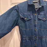 VTG IDEAS Denim Jumpsuit Women Medium Blue Wash Button Front Utility 3/4 Sleeves Photo 3