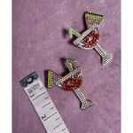 Watermelon Martini Cocktail Rhinestone Earrings Sparkly Statement Jewelry Red Photo 1