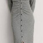 Anthropologie  Womens Medium Gray Ribbed Knit Ruched Button Front Midi Dress Photo 0