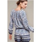 Anthropologie Elevenses XS Basia Romper Short Blue Paisley Rayon Jumpsuit White Photo 1