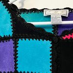 SMH Botique vtg leather rainbow patchwork crochet jacket size large *flaw Pink Photo 5