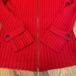 Carlisle  Vtg Heavy Ribbed Merino Wool Red Cowl Neck Button Zip Cardigan Jacket L Photo 5
