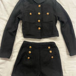 Black Cropped Jacket and Shorts Set with Gold Buttons Photo 0