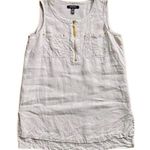 Ellen Tracy  Linen Tan & Cream Pin Stripe Sleeveless Top w/ Gold Hardware Medium Photo 6