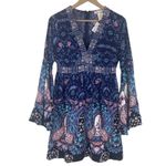 Flying Tomato NWT Dress Womens M Blue Boho Floral Bell Sleeve V-Neck Hippie 70s Photo 1