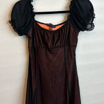 Current Mood Black and Orange Puff Sleeve Dress Photo 0