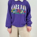 vtg cottagecore oversized “Ohio” flowers graphic sweatshirt pointelle collar XL Purple Photo 2