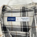 Old Navy Womens Linen Blend Everyday Shirt Plaid Button Up Black White Size L Photo 8