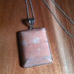 Peace Chili Stone Rectangular Frame Two Inch Pendant Stainless Steel Necklace Photo 3