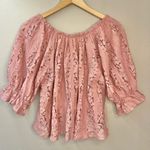 Free People NEW Stacey Lace Blush Tint Puff Sleeve Top Blouse Cropped Flowy Photo 4