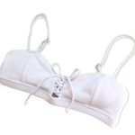 🔃White Ribbed Bikini Swimsuit Top Size M Photo 2