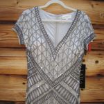 LARA Beaded V Neck Neckline Dress Gown Cap Sleeves Tan Size 6 Photo 5