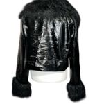 Divided Black patten Leather cropped Jacket with Faux Fur Trim Photo 7