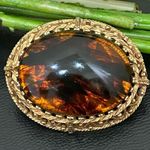 Vintage Baltic Amber Oval Cabochon Ornate Gold Photo 0
