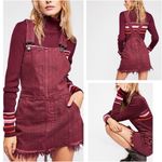 Free People Torn-Up Jumper Sz 8 Purple Denim Overalls Cut Off Frayed Mini Dress Photo 1