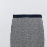 ZARA NWT  Tweed Cutwork Stretch Midi Skirt Large Navy White Photo 2