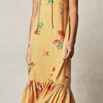 Free People  Bohemian Rosie Posie Strapless Midi Dress Yellow Floral Size Large Photo 0