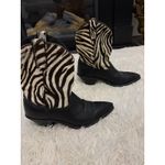Code West Black Leather Cowboy‎ Boots Zebra Print Hair Western Booties Women's Photo 2