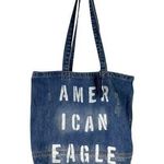 American Eagle  Denim Tote Bag Distressed Logo New Photo 0