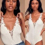 Lulus  White Lace V Neck Bodysuit NWT Photo 0