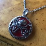Red Coral Octopus Sterling Silver Pendant Necklace Gray Photo 1