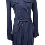 Military Style Chic Navy Trench Coat with Gold Buttons Medium Blue Photo 0