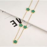 Gold Plated Clover GREEN Necklace 5 Petals Unisex Womens Mens Photo 2