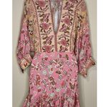 Aakaa  Pink Boho Paisley Floral V-Neck Tie Back Mini Dress Size M Medium NWT!! Photo 3