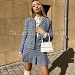 ZARA NEW  JEWEL BUTTON TEXTURED BLAZER‎ BLUE LONG SL Photo 9