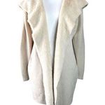 Cotton Emporium  Ivory Open Front Hooded Faux Fur Long Cardigan Jacket size small Photo 0