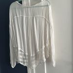 Free People  large rayon gauzy flowy Elegant off scoop White Button-Up Top Photo 6