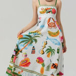 Medium tropical vacation‎ maxi dress boho cottage core floral blue green resort Multiple Photo 0