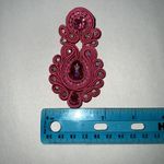 Elegant Hot Pink Fabric Earrings Crystals Stones Dangle Drop Handmade Elegant Photo 3