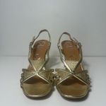 Gucci  Gold Metallic Leather Cross Over Strap Slingback Sandals High Heels Photo 7