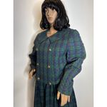 Vintage Cullinane Quilted Plaid Jacket & Skirt Set preppy Made in USA medium Green Photo 7