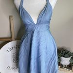 Lulus  Light Blue I'm Smitten Chambray Halter Tie babydoll Dress with Pockets Photo 0