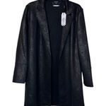 Tahari  Womens Jacket Open Front Mid Length Faux Leather Black Stretch Medium NWT Photo 0