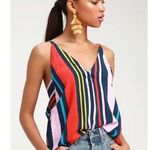Lulu’s Adrift Navy Blue Multi Striped Tank Top Size L Photo 0