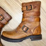 Frye Veronica Tanker Cognac Brown Leather Buckle Detail Combat Boots Photo 3