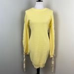 Bebe  Yellow Thermal Lace-Up Long Sleeve Sleeve Mini Dress Medium NWT Photo 2