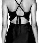 Forever 21  NWT Black Satin Cowl neck Crisscross black tie cutout Mini Dress M Photo 1